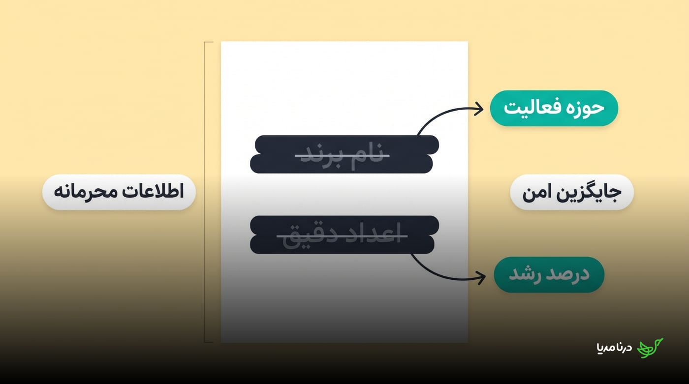 رزومه‌ای با نام برند و اعداد دقیق حذف‌شده و جایگزینی آن‌ها با حوزه فعالیت و درصد رشد