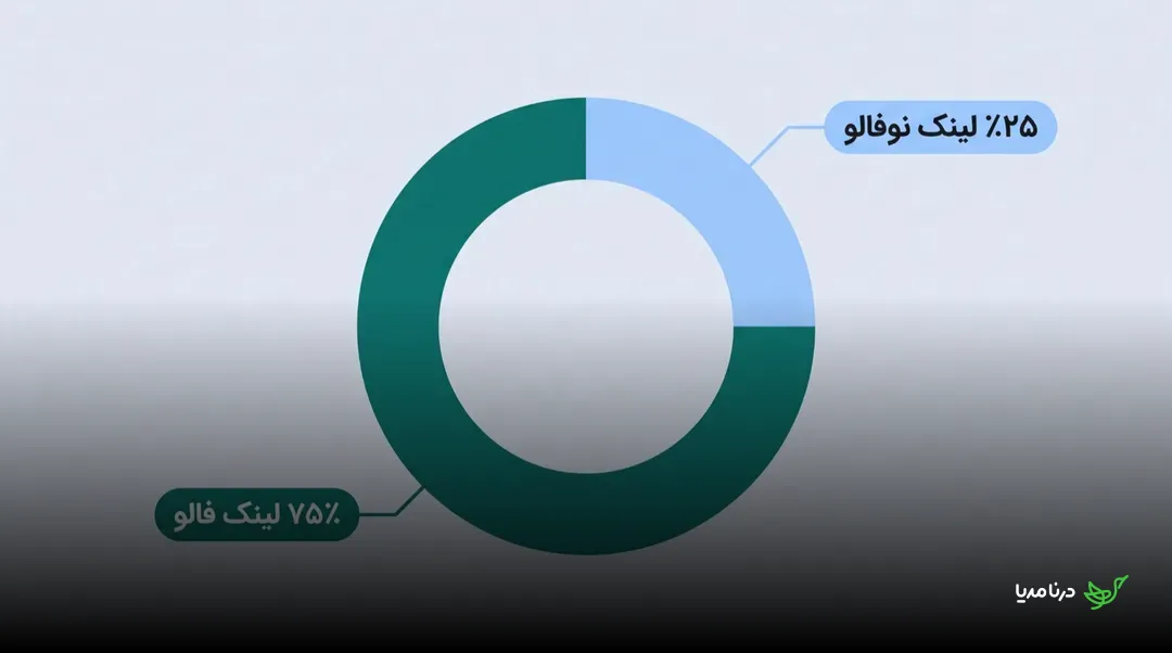 نمودار دایره‌ای نسبت لینک‌ها در یک پروفایل سالم: ۷۵ درصد لینک فالو و ۲۵ درصد لینک نوفالو